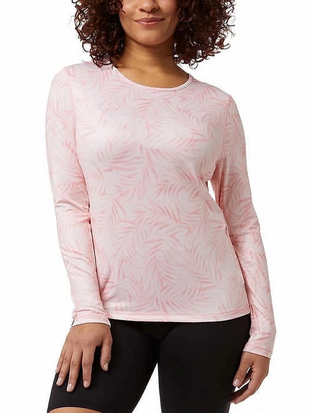 32 Degrees Pink Leaf Print Long Sleeve Top